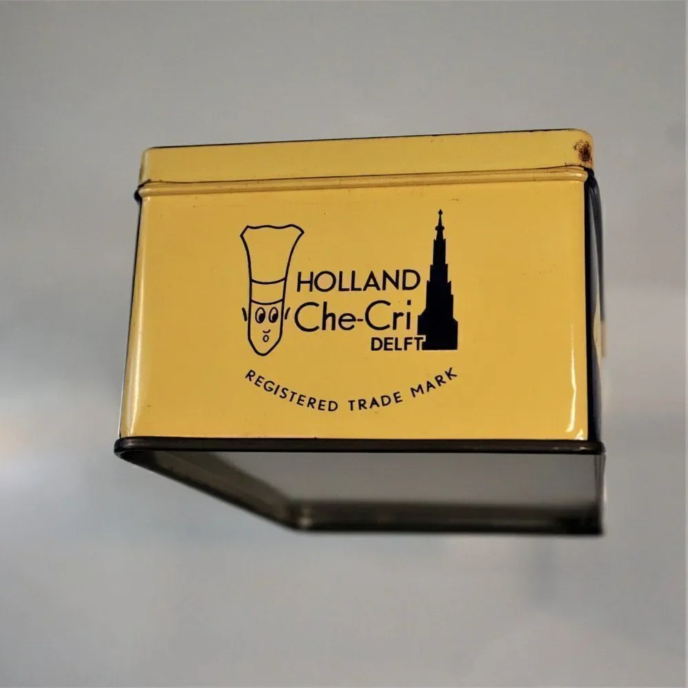 Che-Cri Cheese Crispies Metal Tin Vintage Delft Holland Advertising 7.5 oz Empty